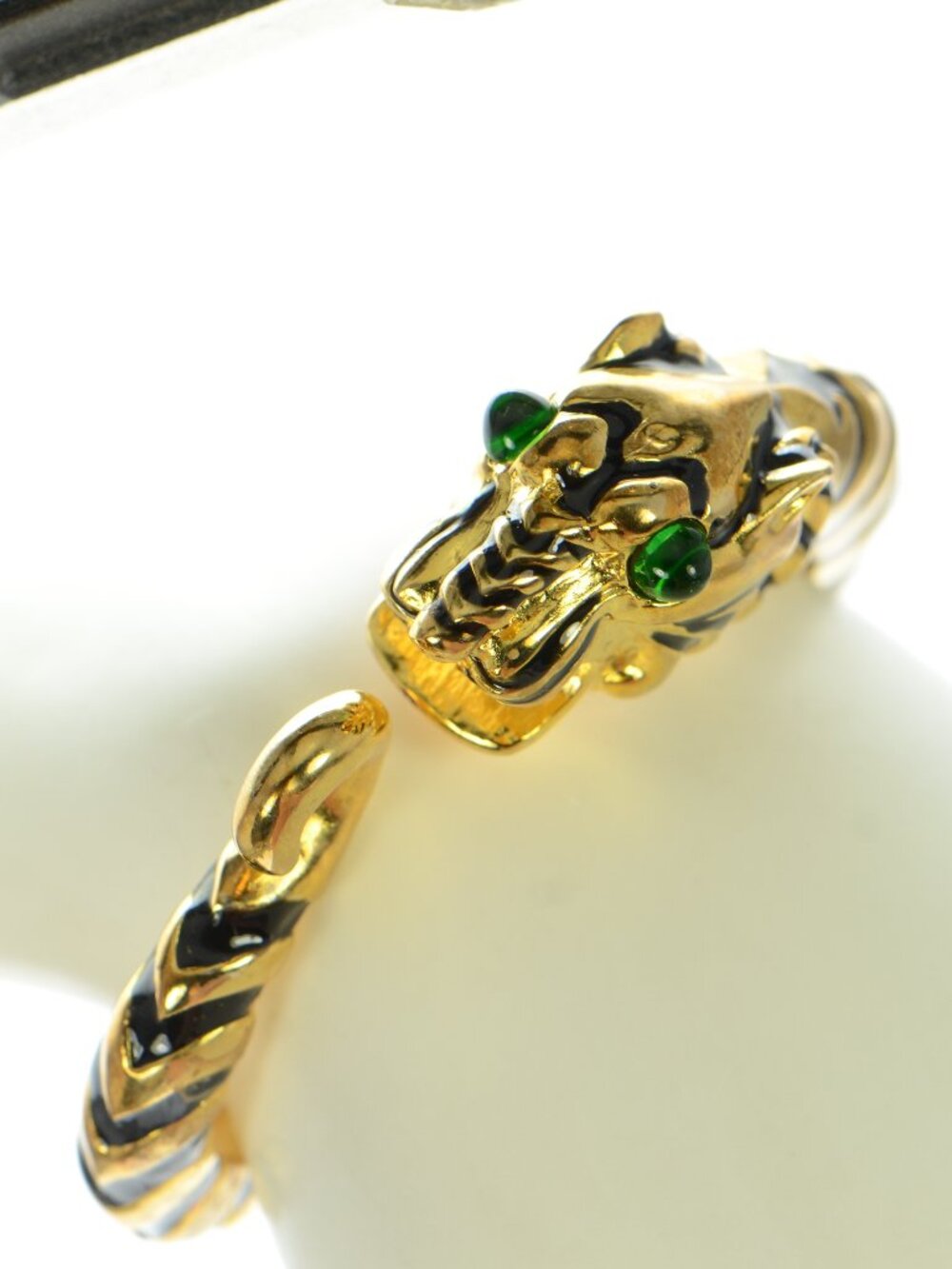 Kenneth Jay Lane KJL Black Enamel Polished Gold Tiger Cuff Bracelet